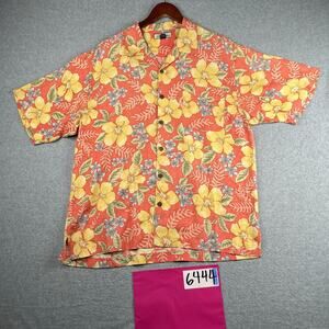 Tommy Bahama Hawaiian Silk Shirt Large Pink Floral Button Up Short Sleeve Mens